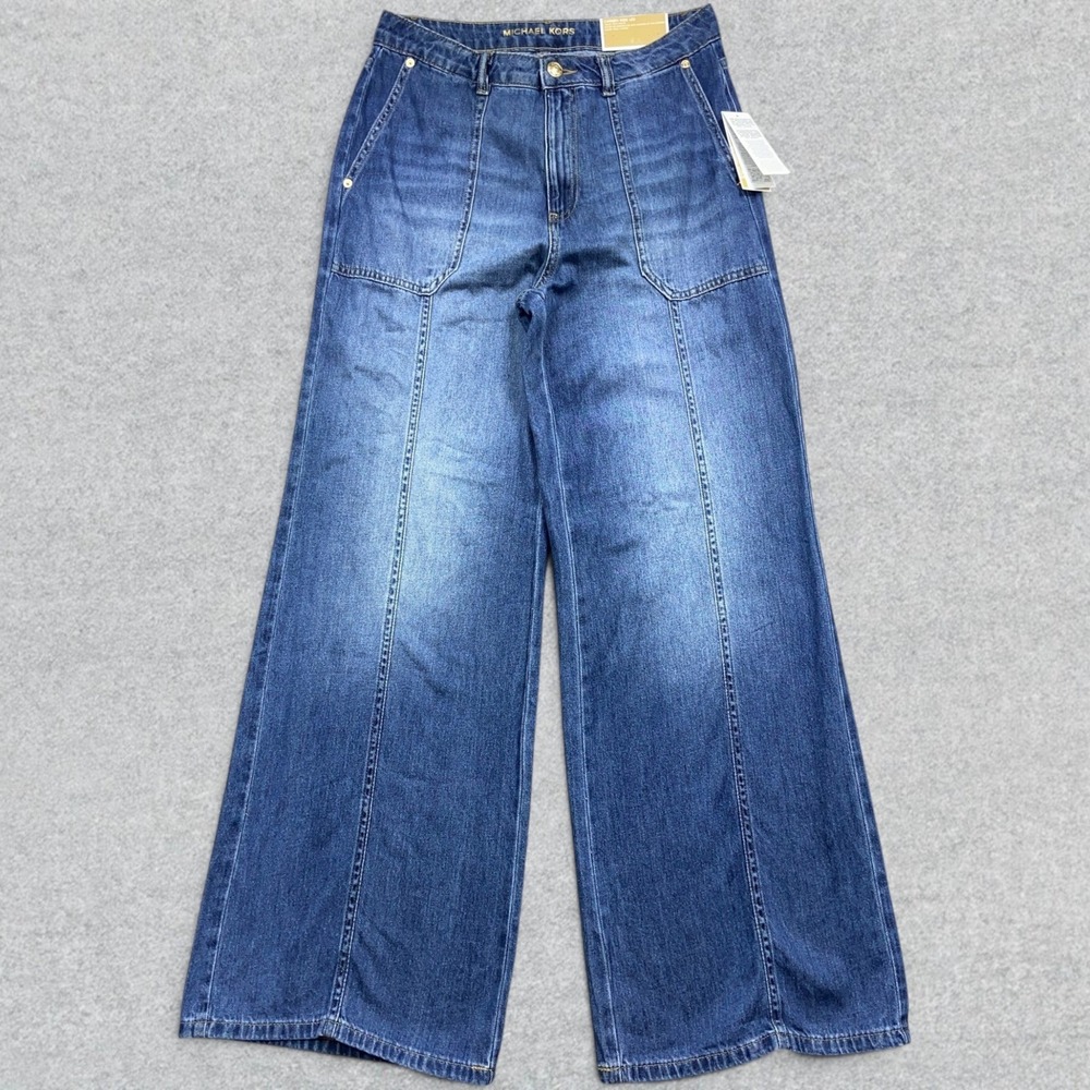 Michael Kors Carmen Wide Leg‎ Jeans Women's 4 Blue Denim Super High Rise NWT